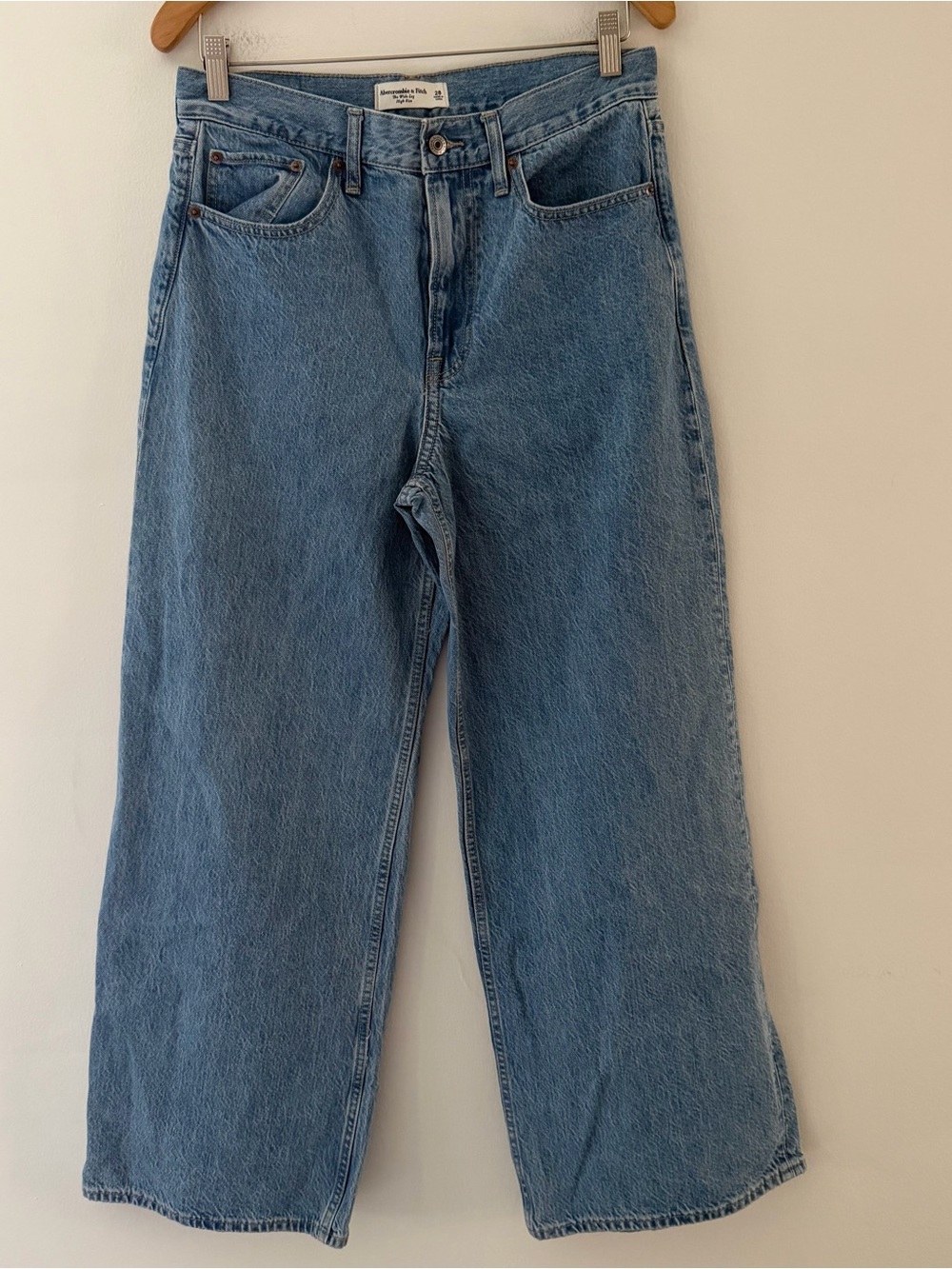 Abercrombie Wide Leg High Rise Jeans Blue Denim Size 28 Slouchy Baggy